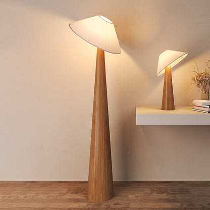 Tilt Hat Wooden Floor Lamp with LED Shade - Indoor Lighting