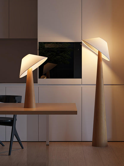 Tilt Hat Wooden Floor Lamp with LED Shade - Indoor Lighting