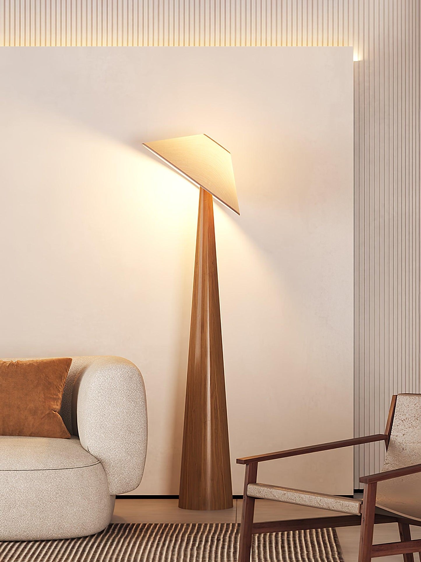 Tilt Hat Wooden Floor Lamp with LED Shade - Indoor Lighting