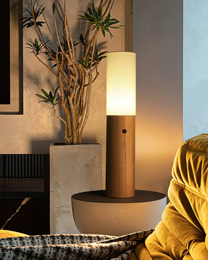 Timber Column Floor Lamp with Integrated LED - Modern Design