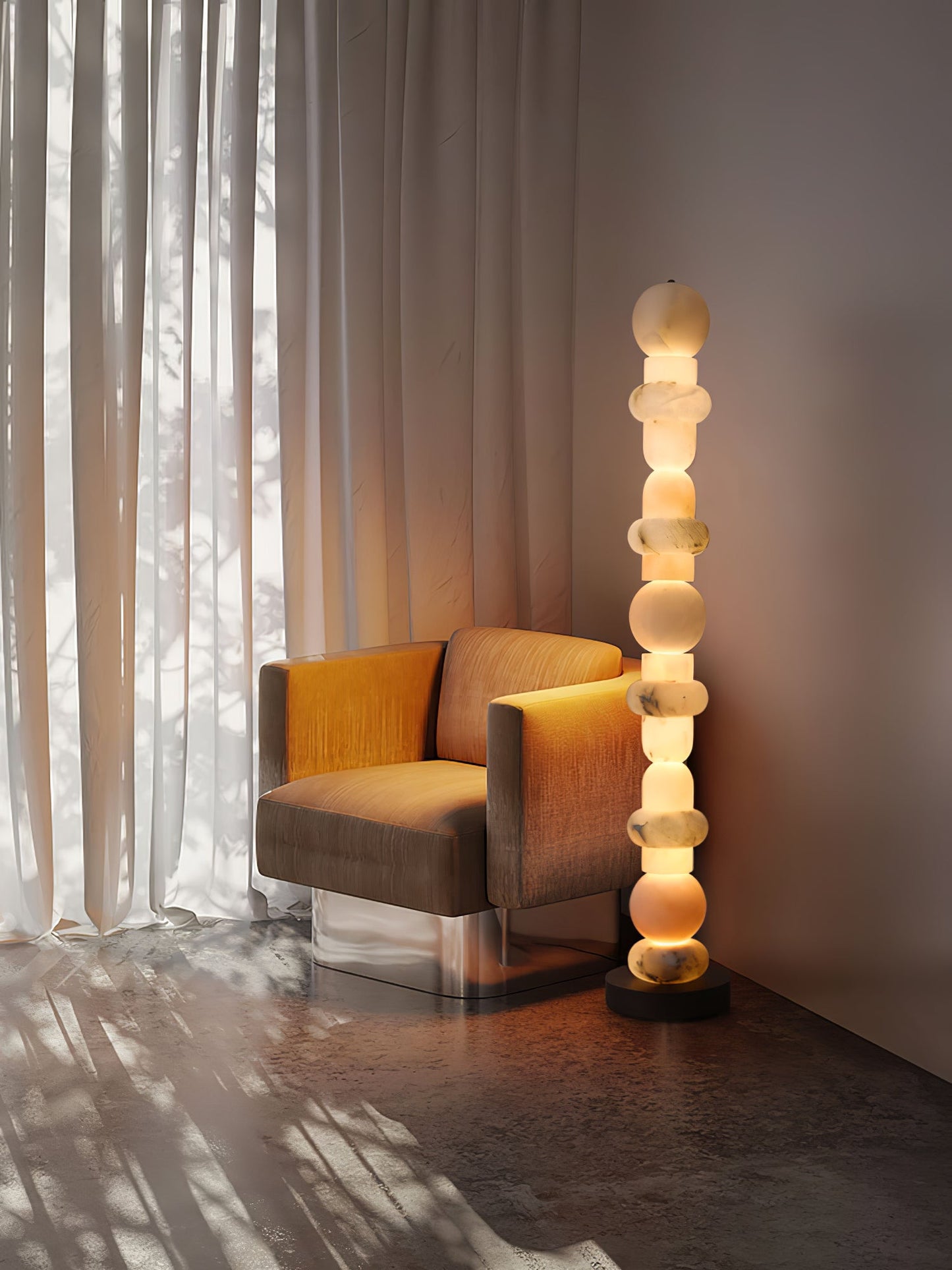 Spanish Alabaster Floor Lamp with LED Light - Modern Design
