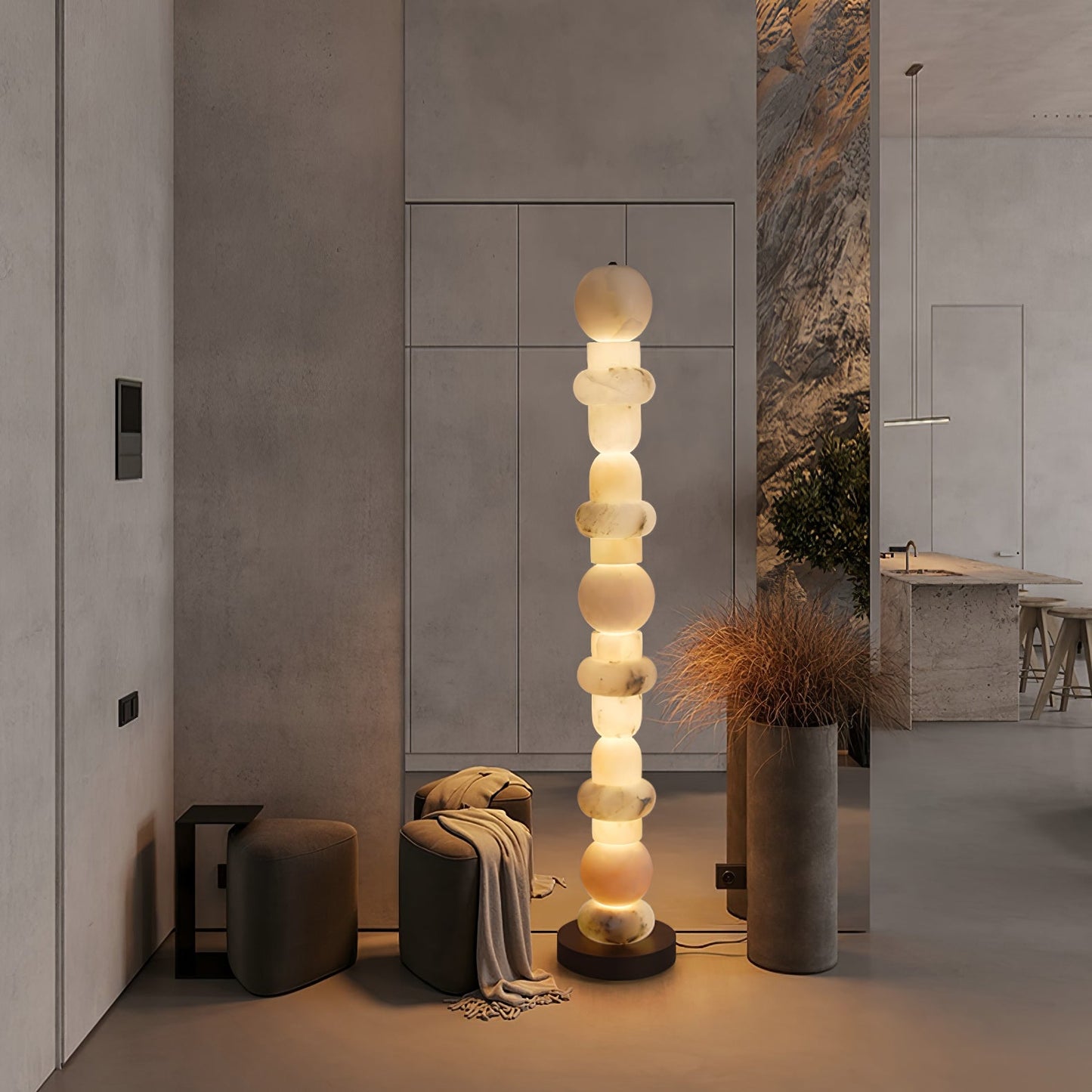 Spanish Alabaster Floor Lamp with LED Light - Modern Design
