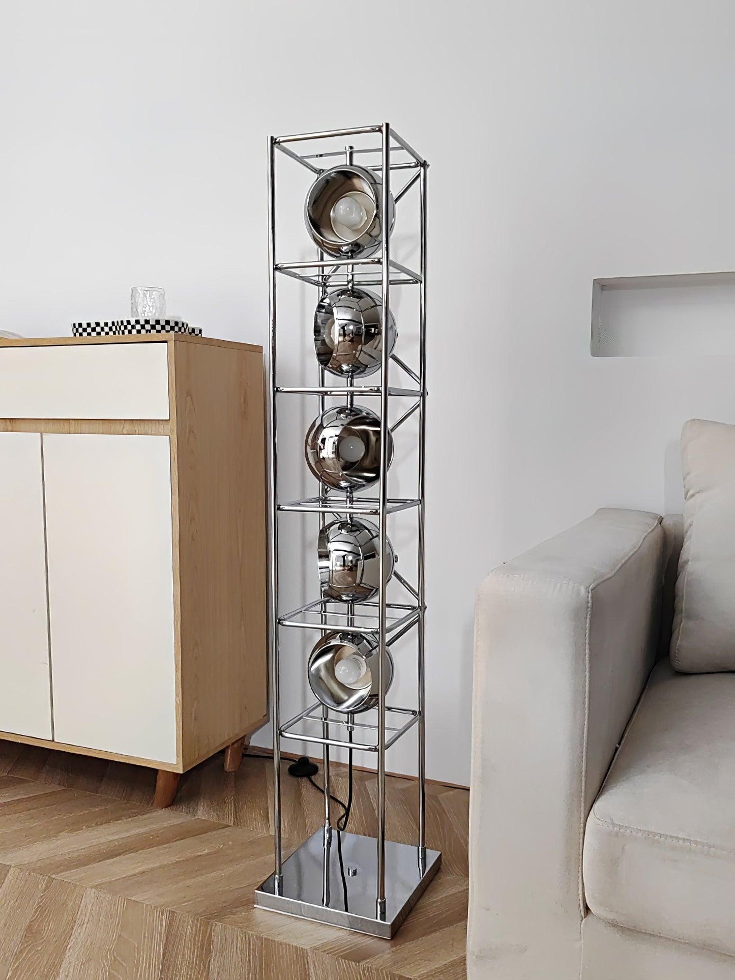Tower of Spheres Floor Lamp with LED Light - Chrome
