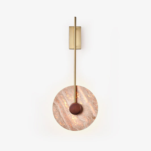 Travertine Disc Wall Lamp with LED Light and Brass Accents