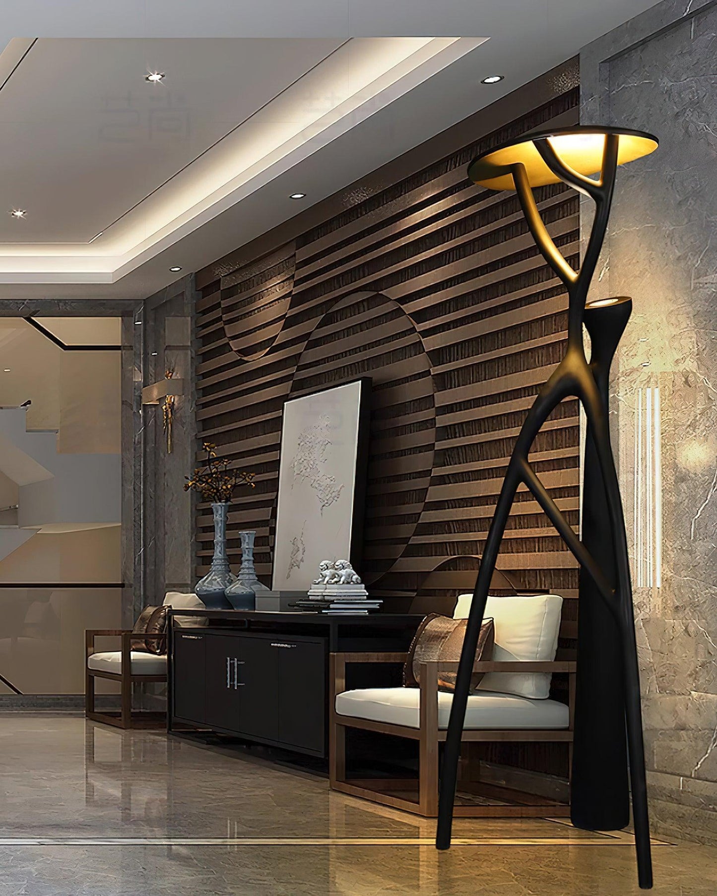 Gothic Tree Sculpture Floor Lamp with Integrated LED Lighting
