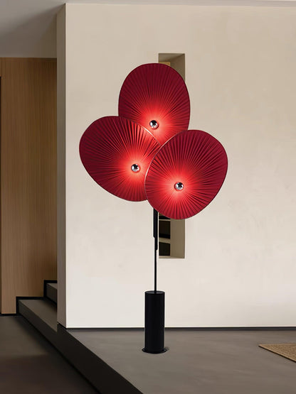 Triple Floral Floor Lamp with LED, Colourful Shades, Black Frame
