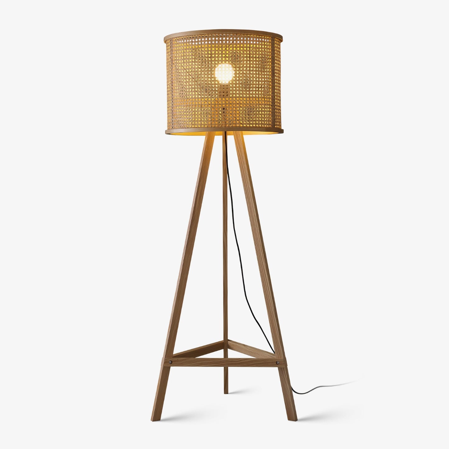 Tripod Wooden Rattan Floor Lamp for Cozy Indoor Lighting
