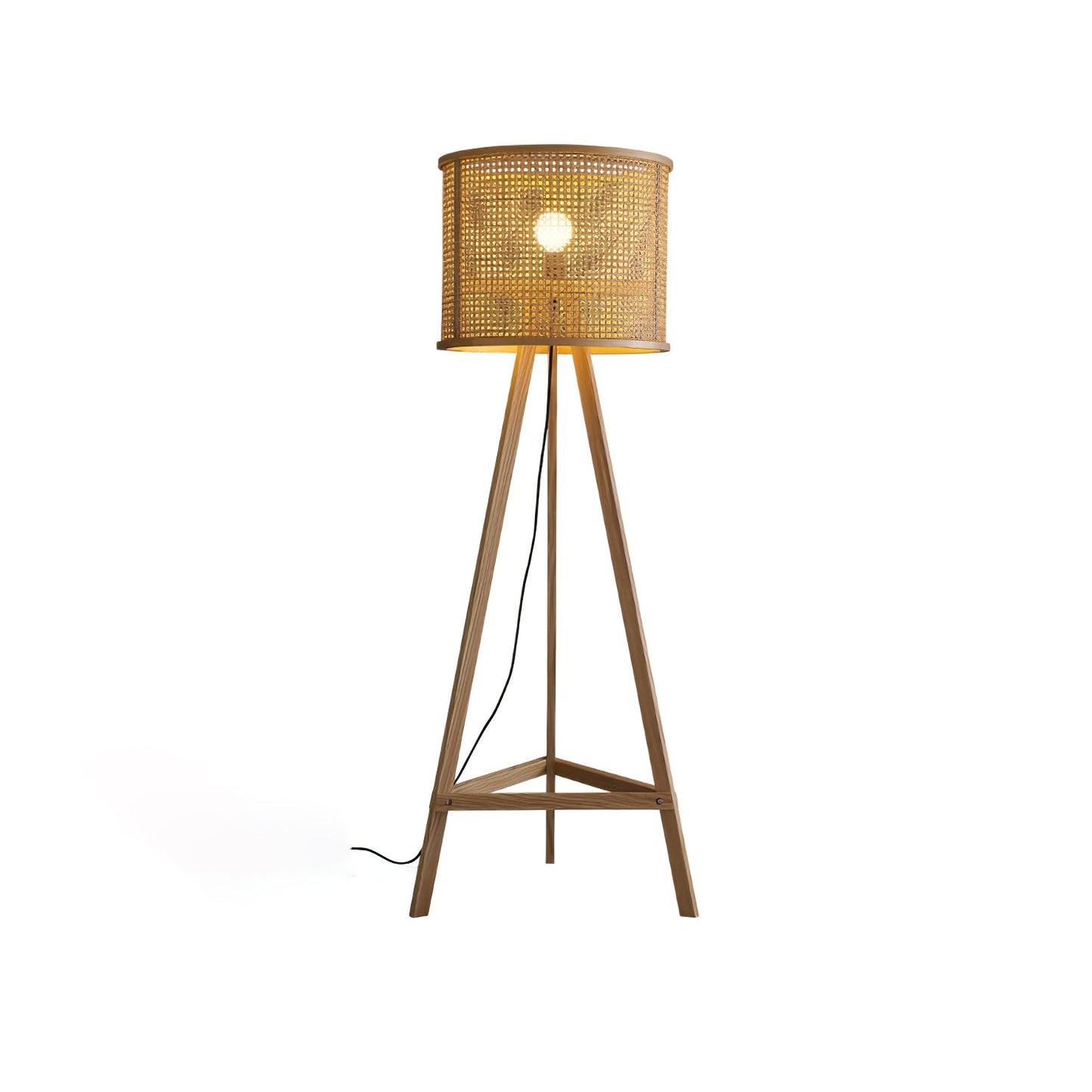 Tripod Wooden Rattan Floor Lamp for Cozy Indoor Lighting