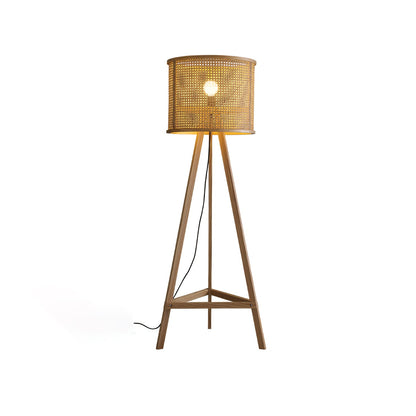 Tripod Wooden Rattan Floor Lamp for Cozy Indoor Lighting