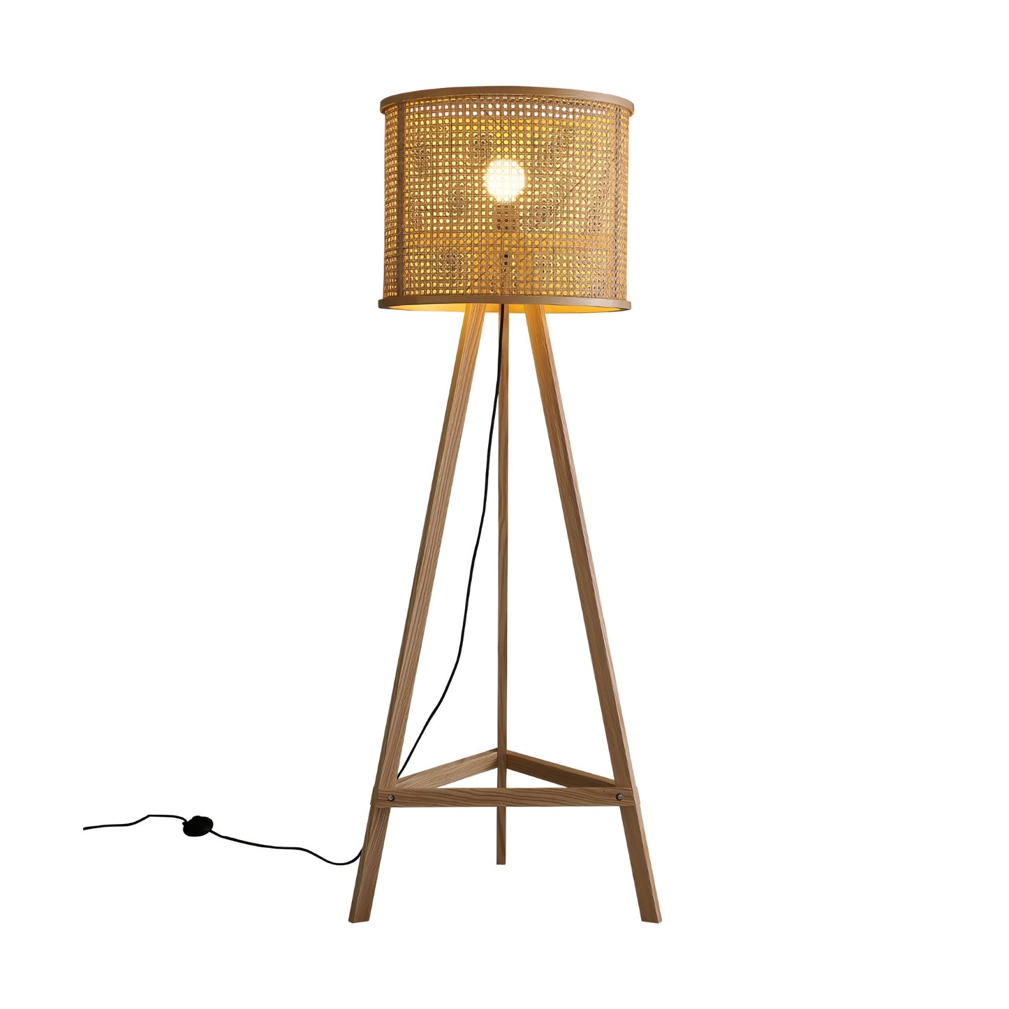 Tripod Wooden Rattan Floor Lamp for Cozy Indoor Lighting