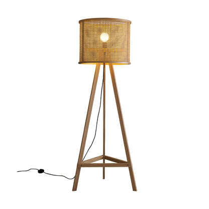 Tripod Wooden Rattan Floor Lamp for Cozy Indoor Lighting