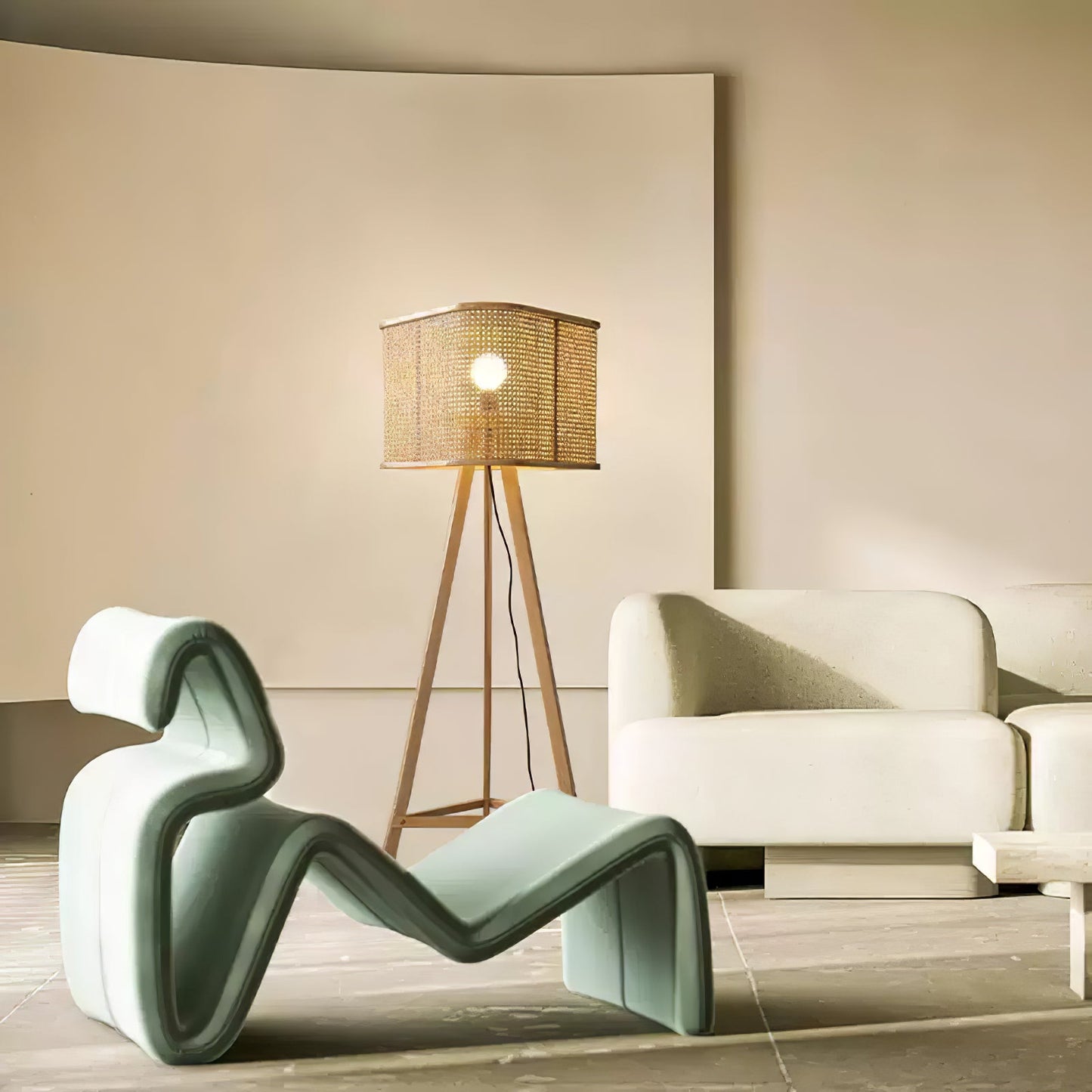 Tripod Wooden Rattan Floor Lamp for Cozy Indoor Lighting