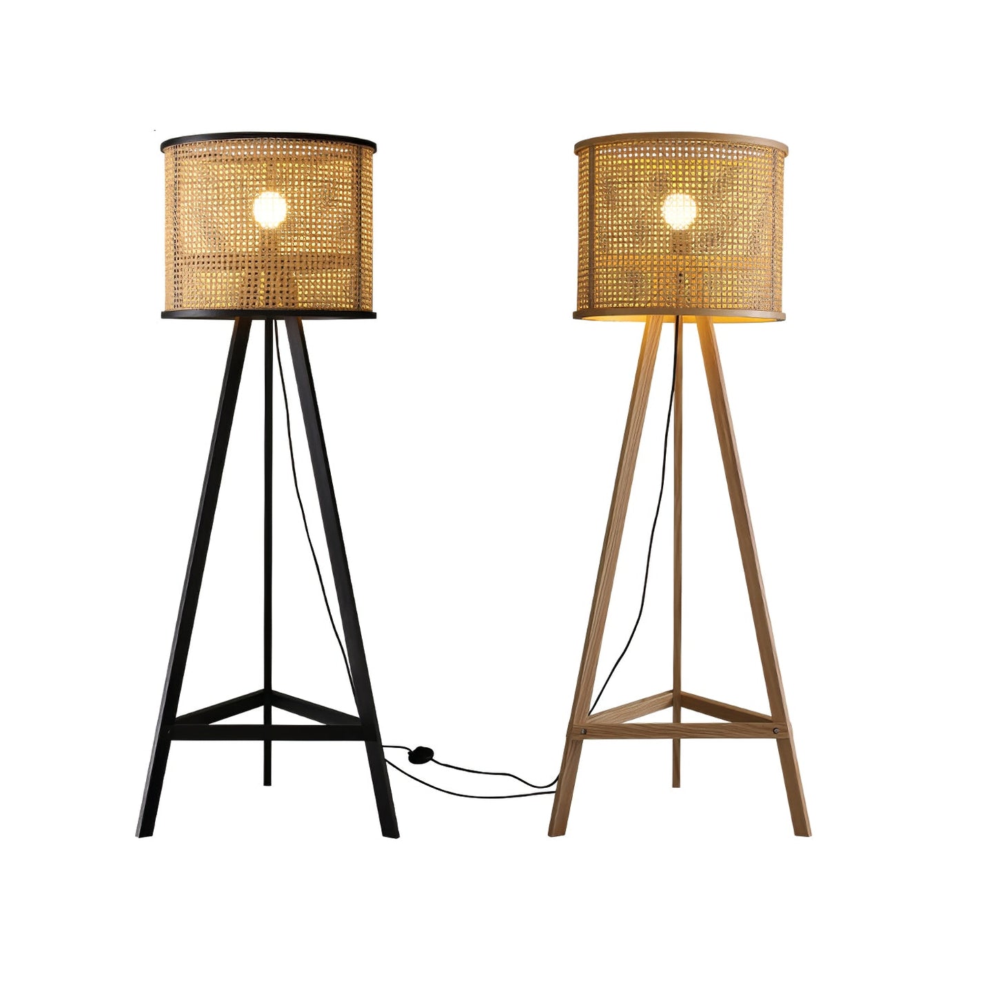 Tripod Wooden Rattan Floor Lamp for Cozy Indoor Lighting