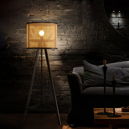 Tripod Wooden Rattan Floor Lamp for Cozy Indoor Lighting