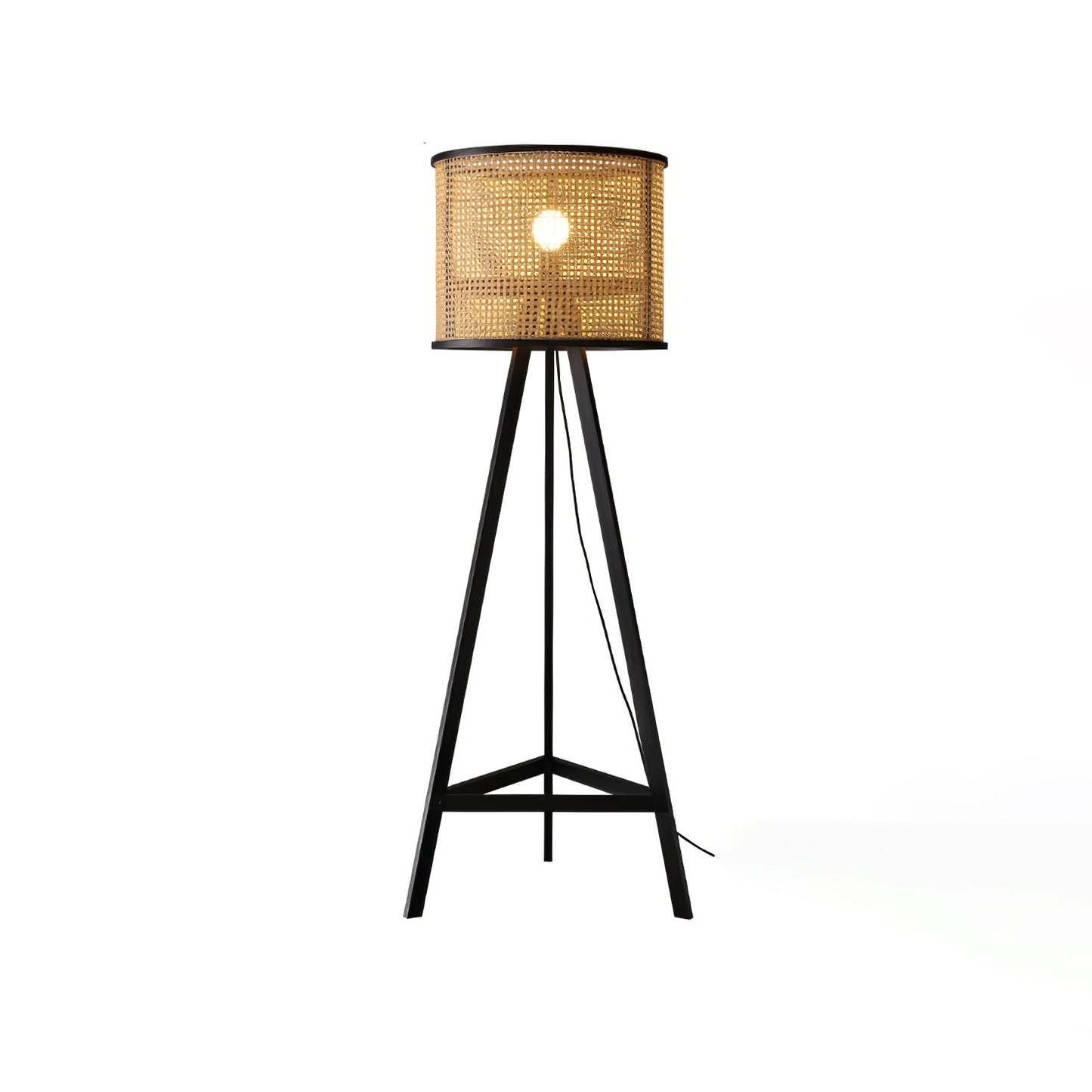 Tripod Wooden Rattan Floor Lamp for Cozy Indoor Lighting