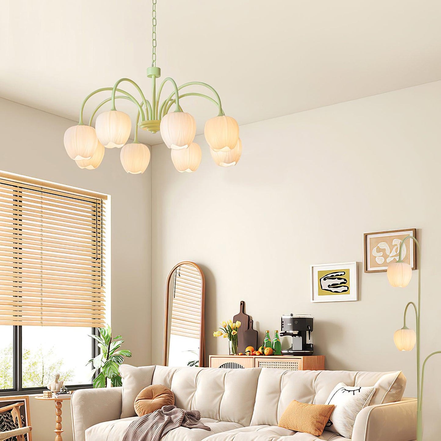 Tulip Matcha Chandelier LED Light Fixture for Home Decor