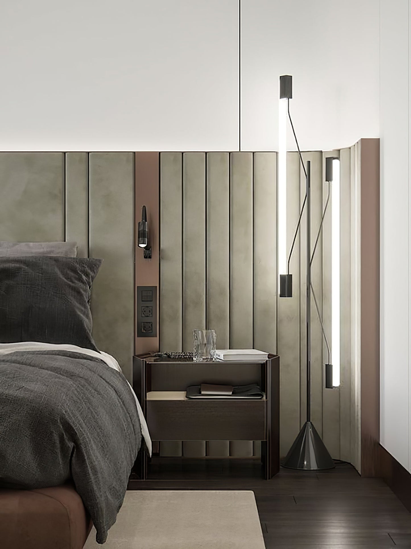 Two Tubes Floor Lamp with Adjustable LED Light - Black