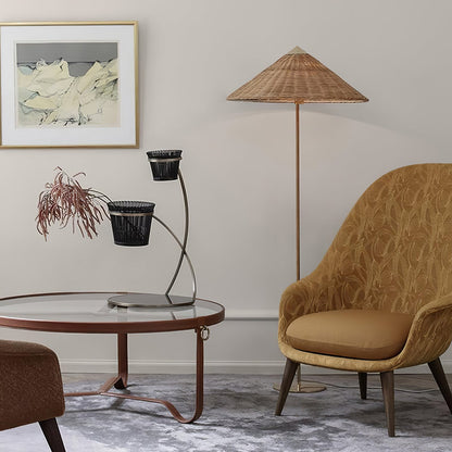 Tynell Floor Lamp with Rattan Shade and LED Bulb
