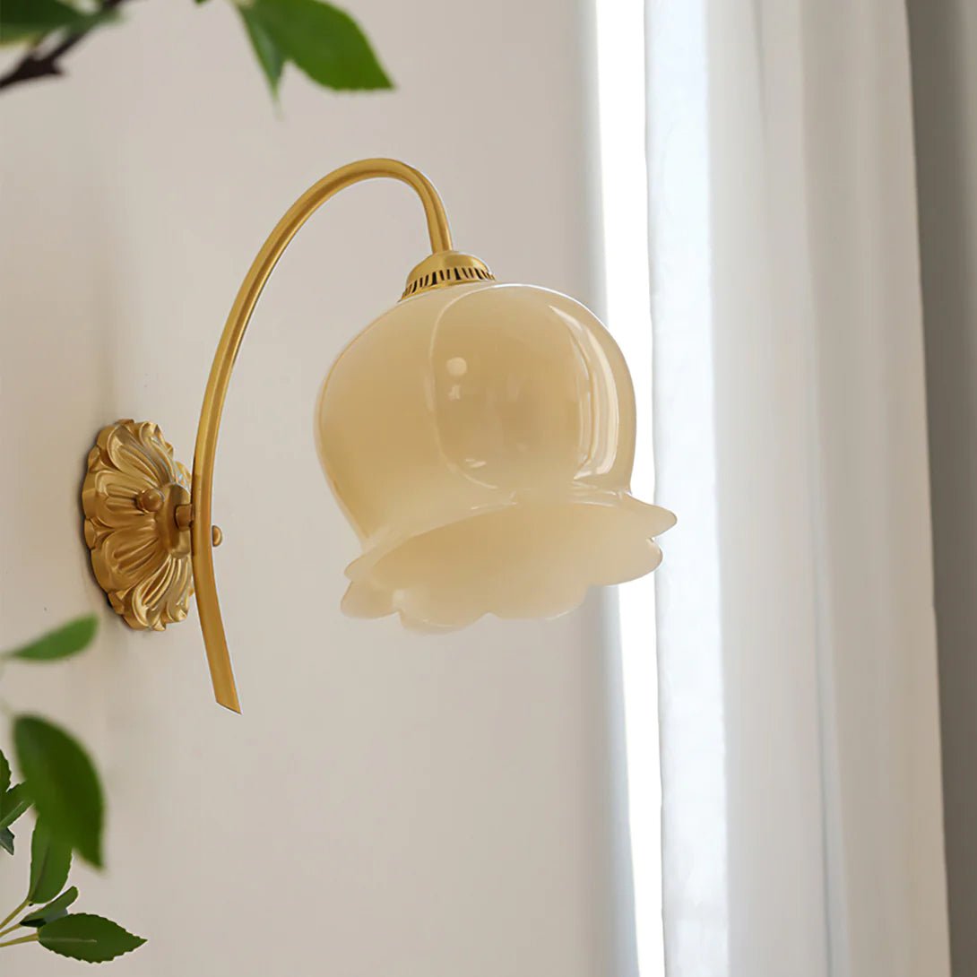 Valley Flower Wall Lamp with Beige Shade and Gold Finish