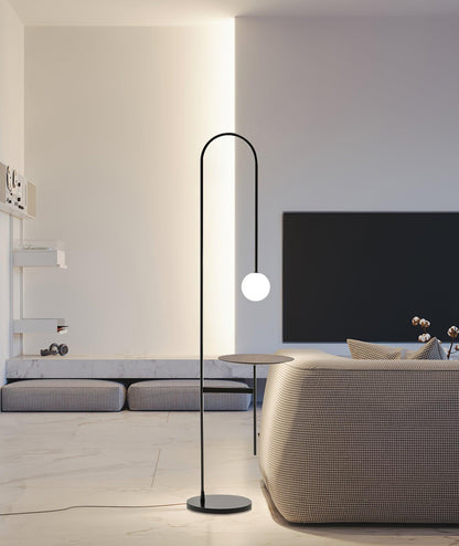 Vanni Floor Lamp with Black Frame and Glass Shade