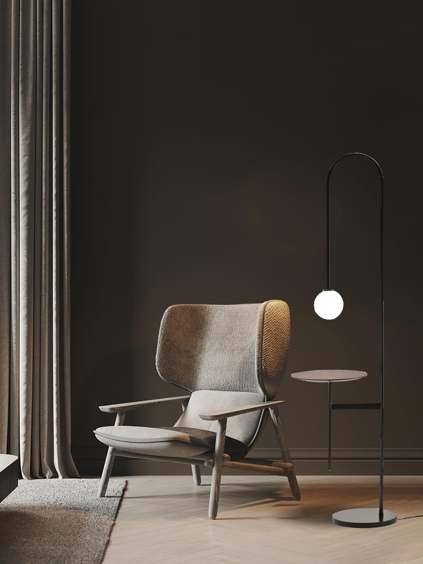 Vanni Floor Lamp with Black Frame and Glass Shade