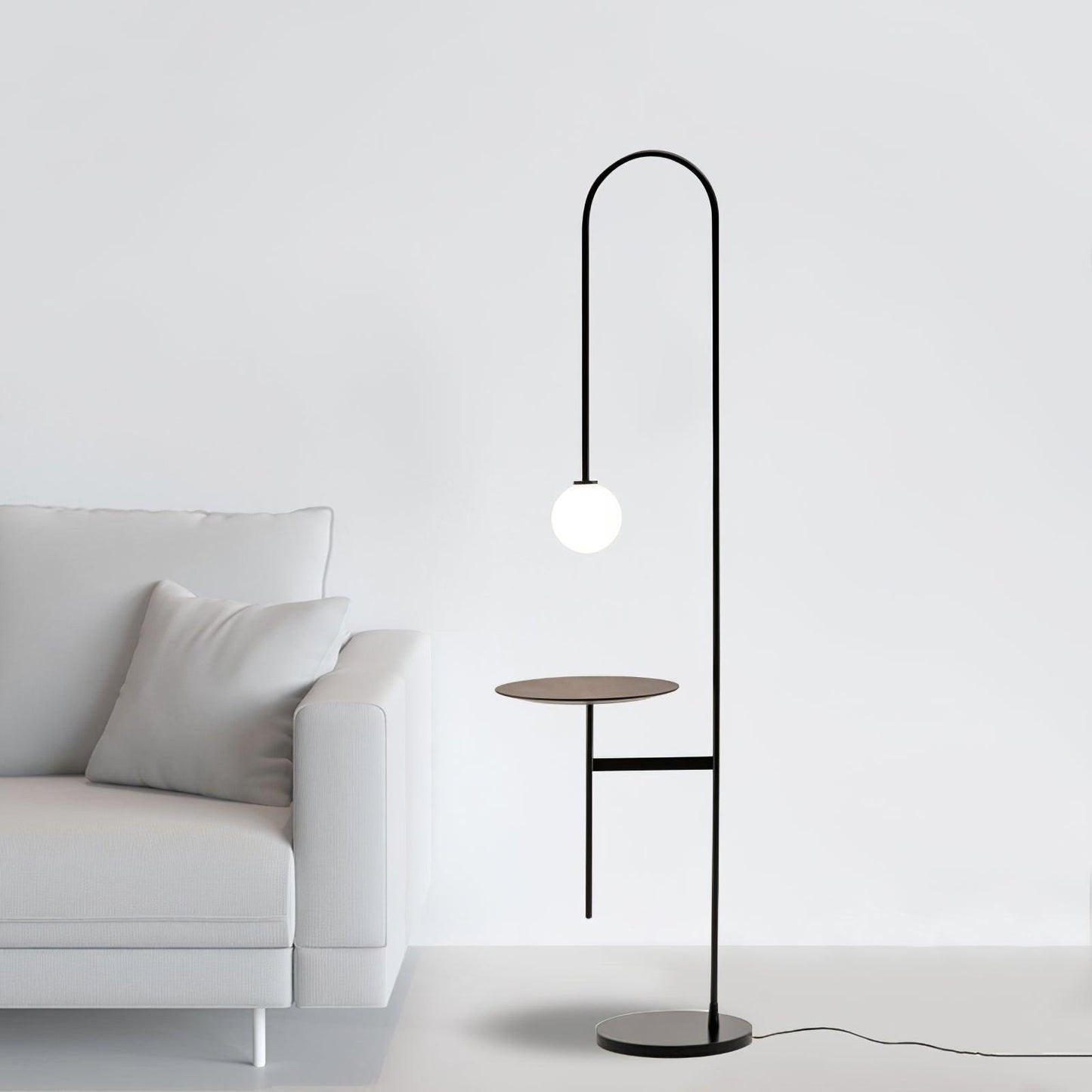 Vanni Floor Lamp with Black Frame and Glass Shade