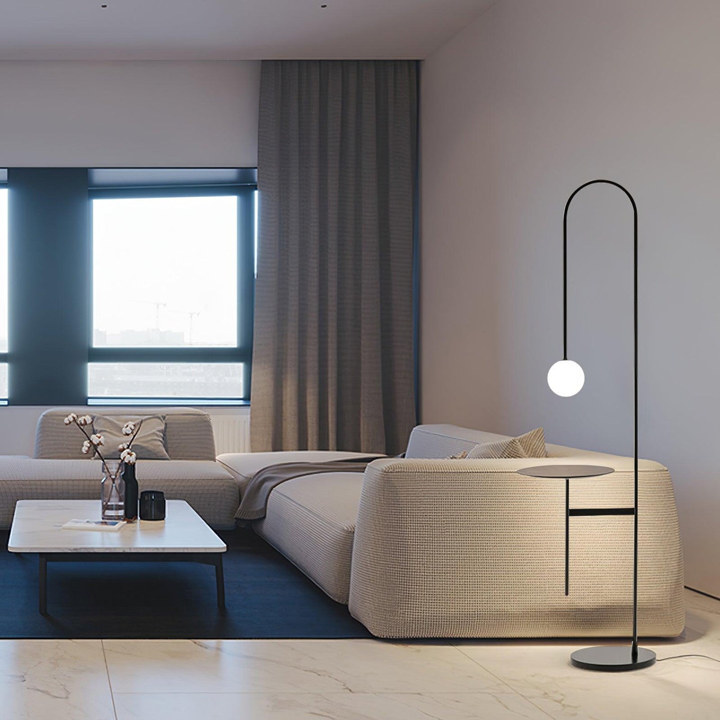 Vanni Floor Lamp with Black Frame and Glass Shade