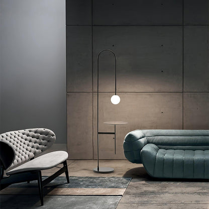 Vanni Floor Lamp with Black Frame and Glass Shade
