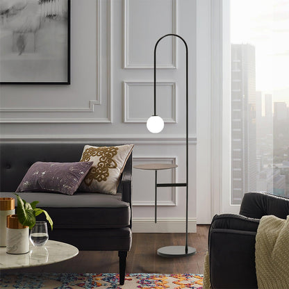 Vanni Floor Lamp with Black Frame and Glass Shade