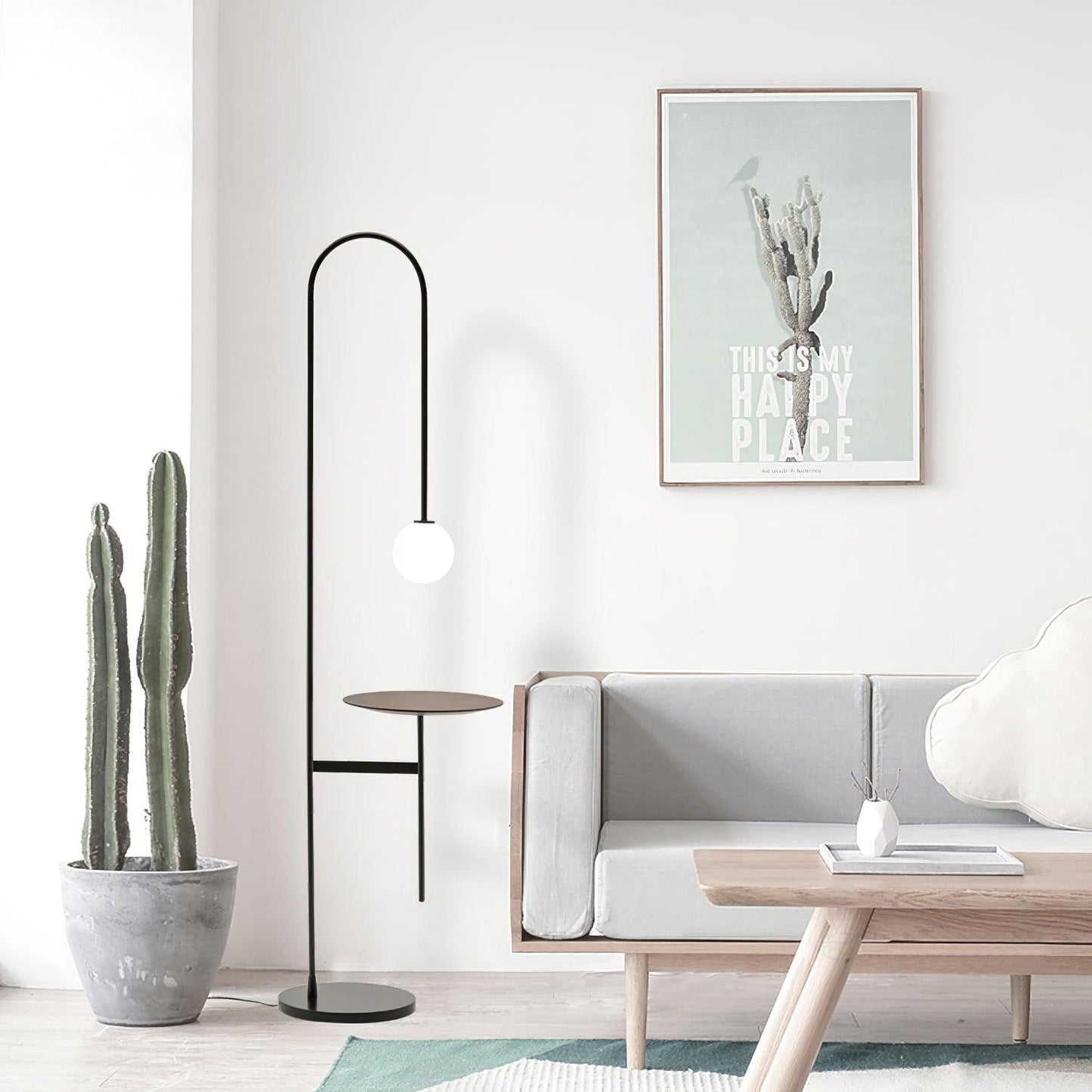 Vanni Floor Lamp with Black Frame and Glass Shade