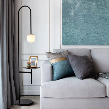 Vanni Floor Lamp with Black Frame and Glass Shade