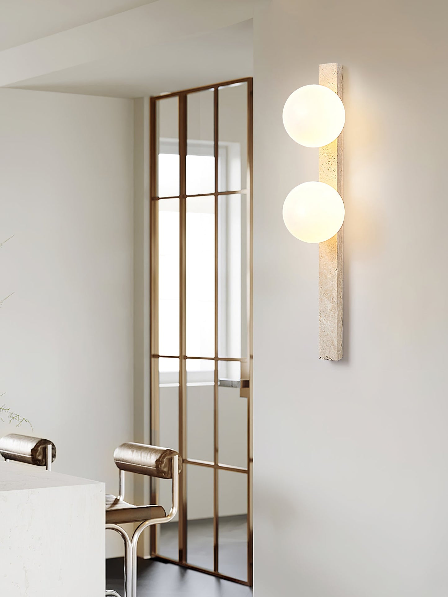 Vertical Travertine Wall Sconce with LED Lighting, Modern Design