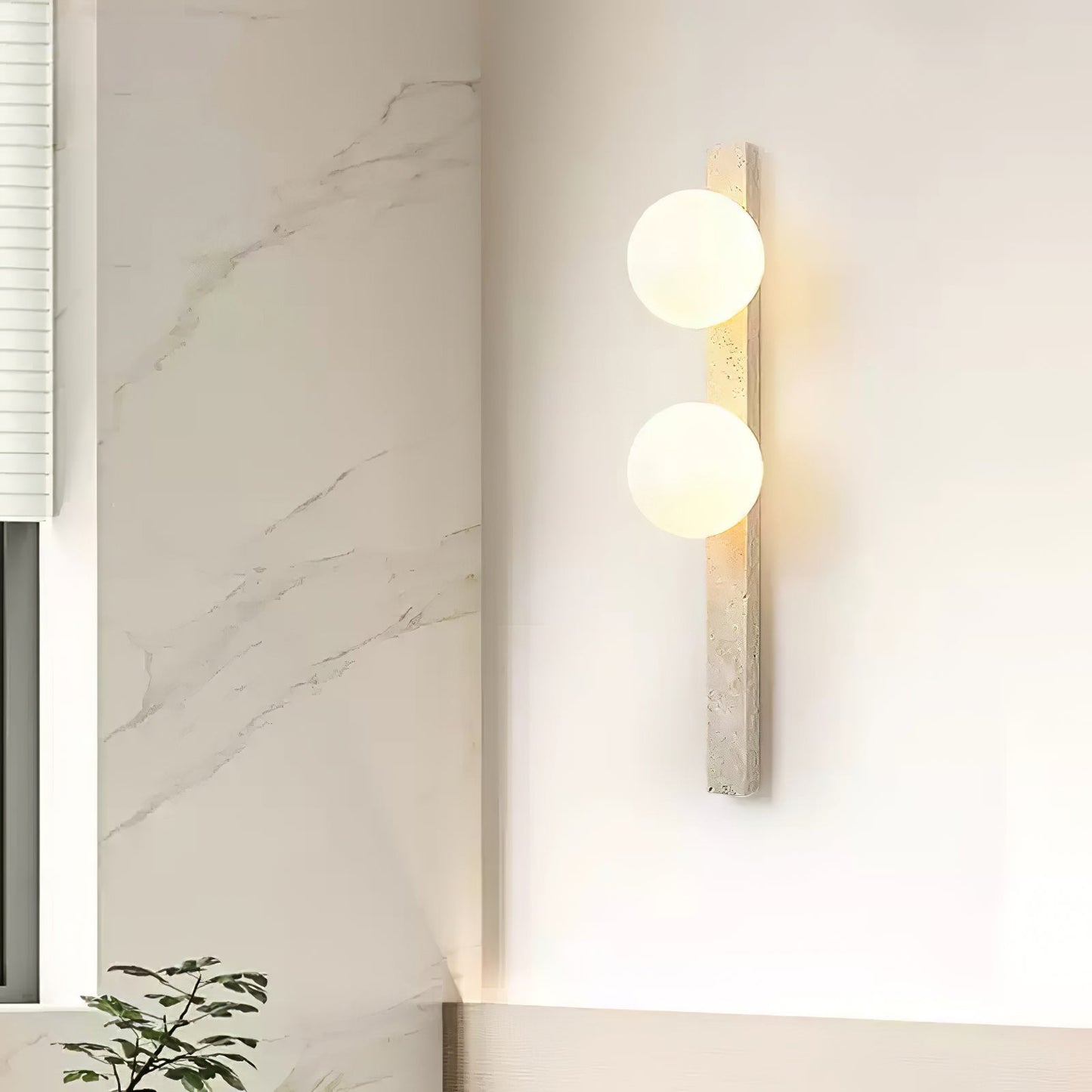 Vertical Travertine Wall Sconce with LED Lighting, Modern Design