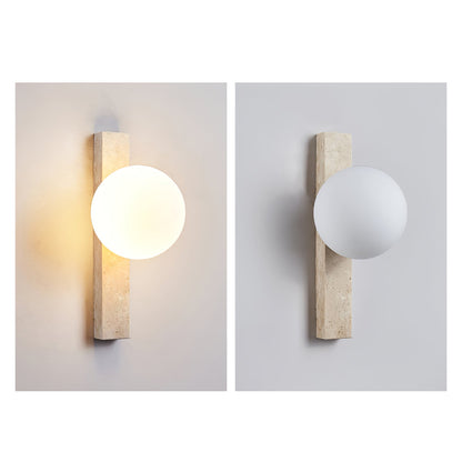 Vertical Travertine Wall Sconce with LED Lighting, Modern Design