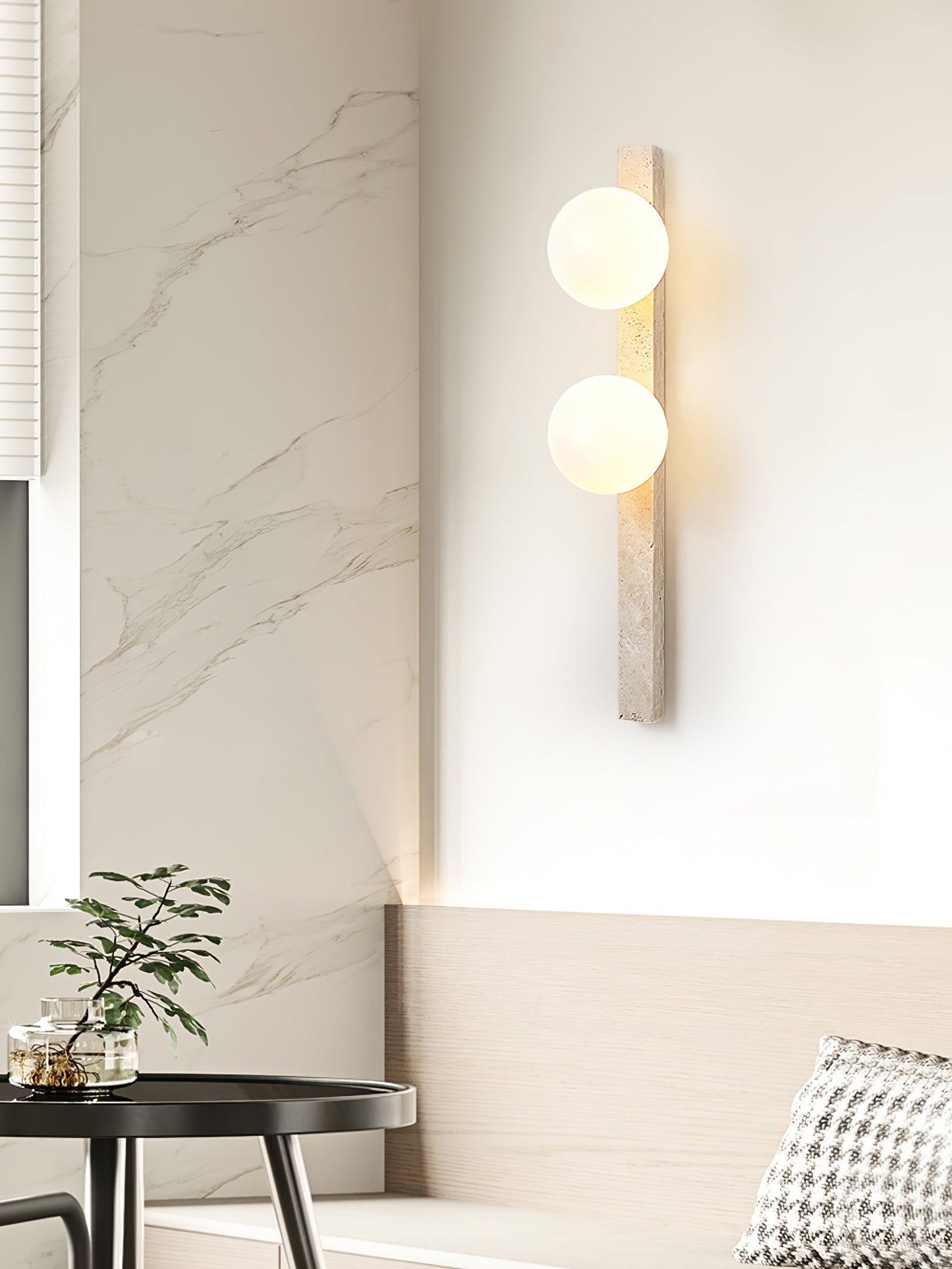 Vertical Travertine Wall Sconce with LED Lighting, Modern Design