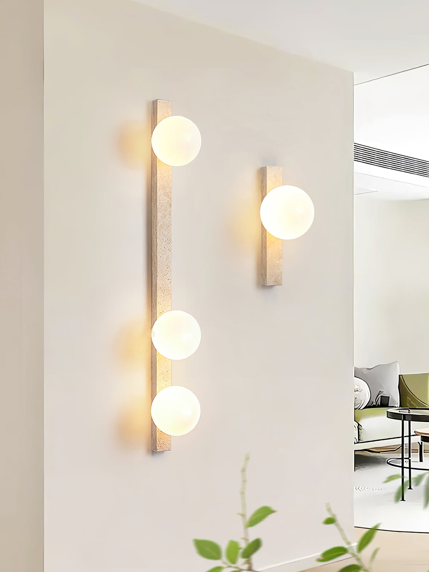 Vertical Travertine Wall Sconce with LED Lighting, Modern Design