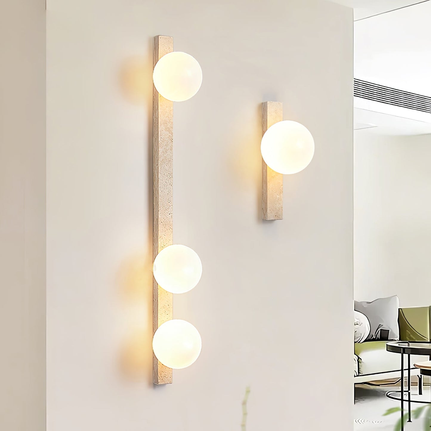 Vertical Travertine Wall Sconce with LED Lighting, Modern Design