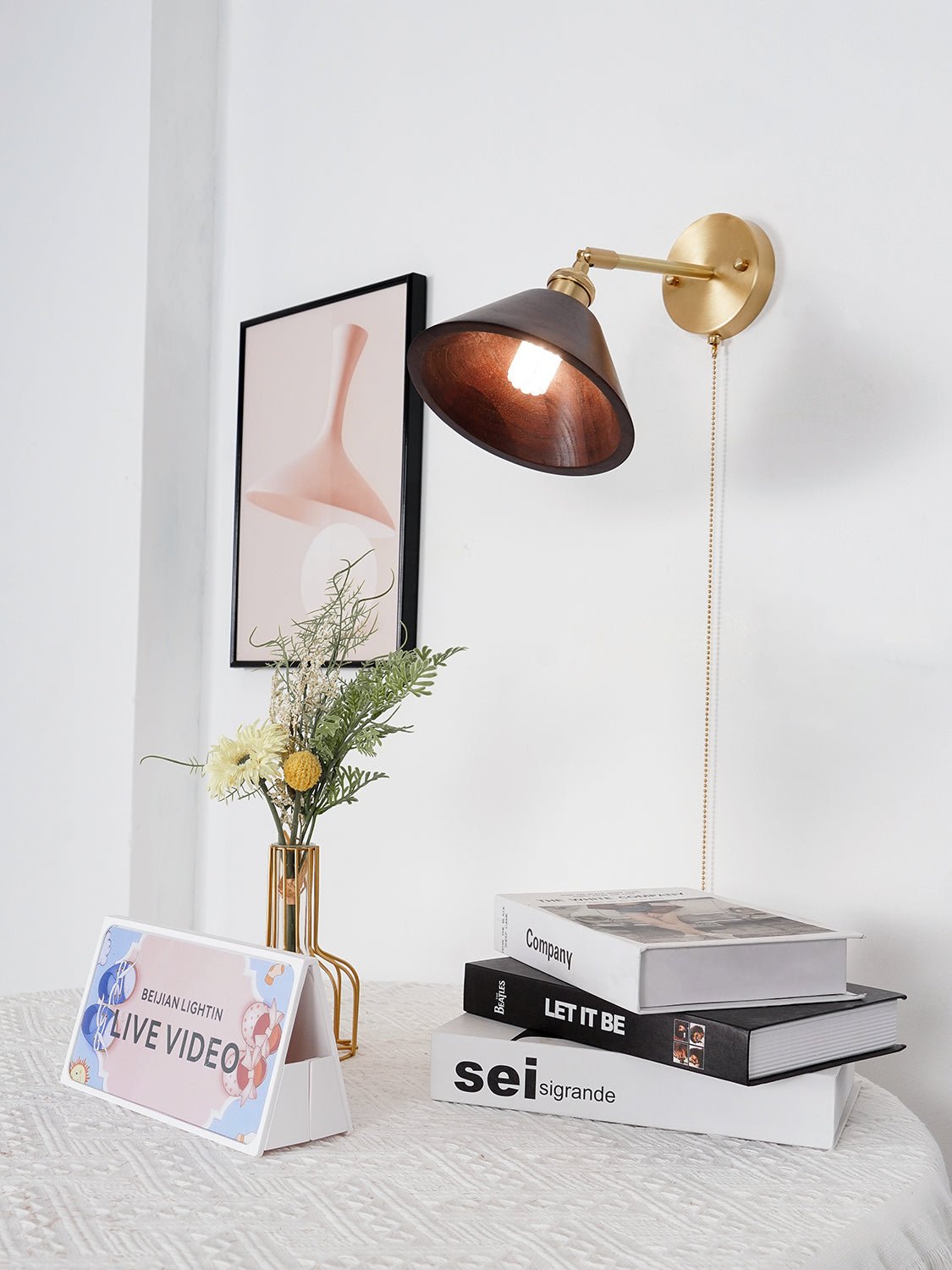 Vintage Wood Wall Lamp with LED Light - Rustic Home Decor