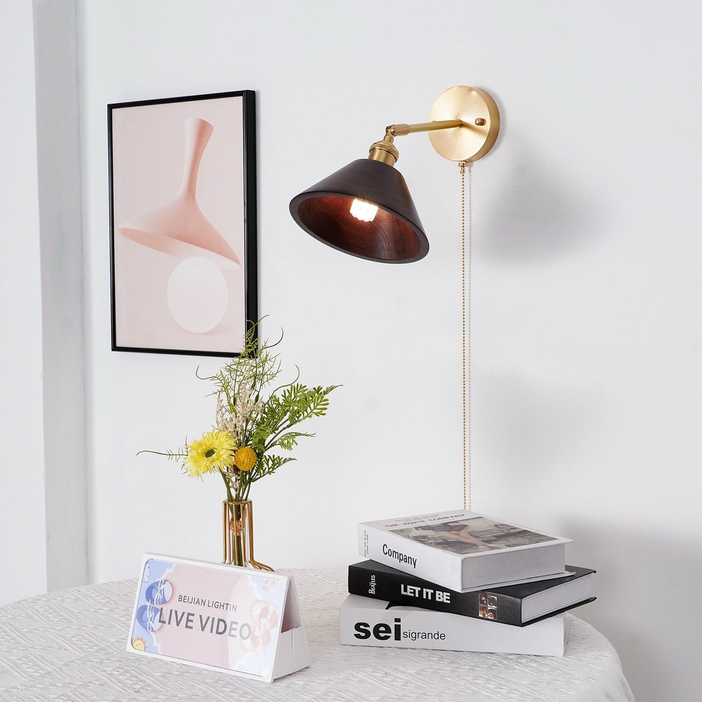 Vintage Wood Wall Lamp with LED Light - Rustic Home Decor