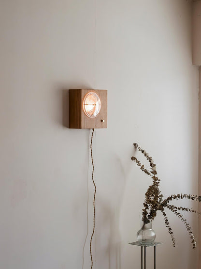 Vintage Camera Wall Lamp with LED Light and Wood Shade