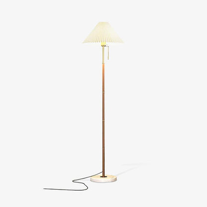 Vintage Pleated Floor Lamp with Marble Base and LED Light
