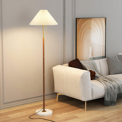 Vintage Pleated Floor Lamp with Marble Base and LED Light