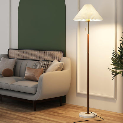 Vintage Pleated Floor Lamp with Marble Base and LED Light