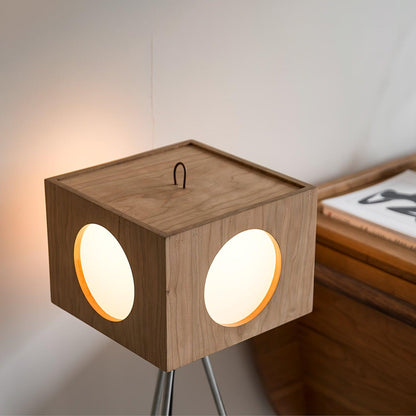 Vintage Tripod Camera Floor Lamp with LED Light, Cherry Wood