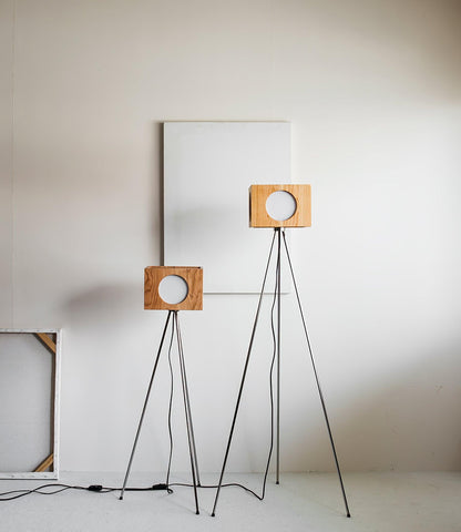 Vintage Tripod Camera Floor Lamp with LED Light, Cherry Wood