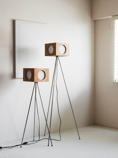 Vintage Tripod Camera Floor Lamp with LED Light, Cherry Wood