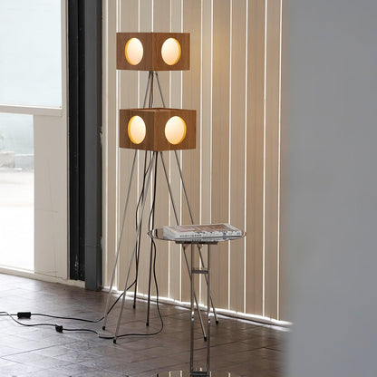 Vintage Tripod Camera Floor Lamp with LED Light, Cherry Wood