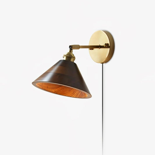 Vintage Wood Plug-in Wall Lamp with LED, Rustic Design