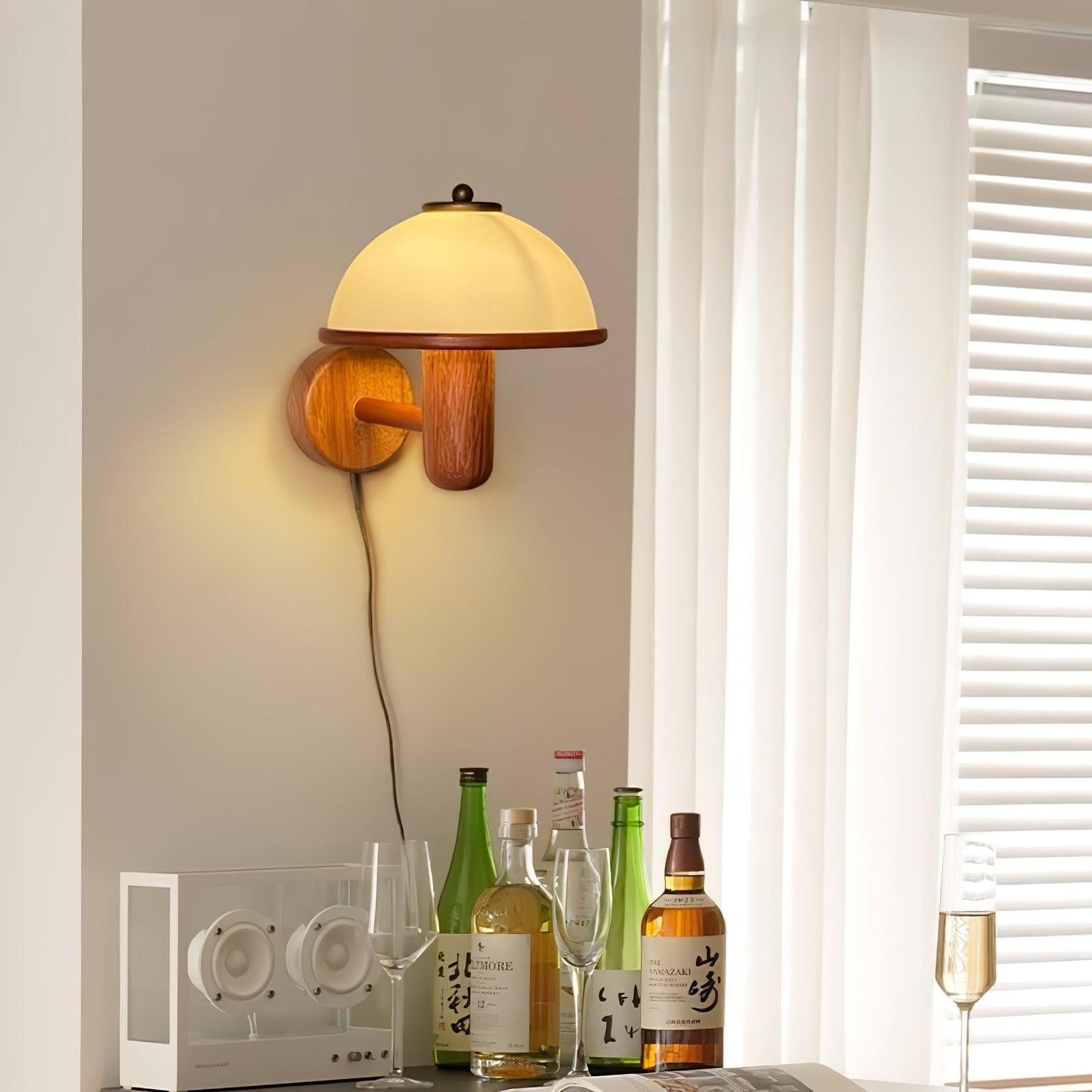 Mushroom Wood Wall Lamp with LED Shade - Indoor Lighting