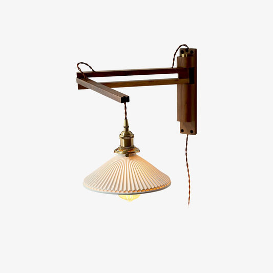 Walnut Swing Arm Wall Lamp with Adjustable LED Shade